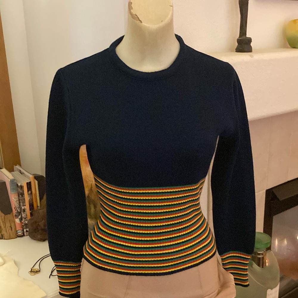 Vintage Lido of California Small rainbow navy ski sweater